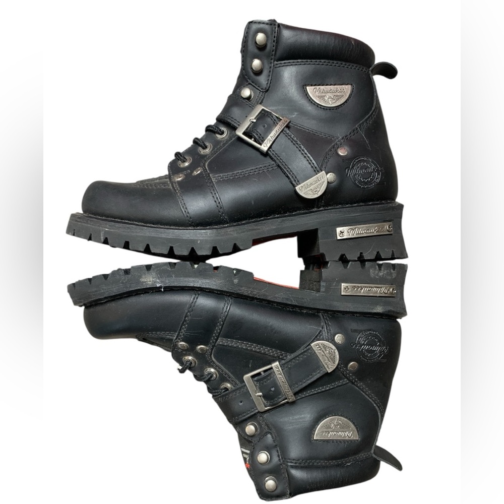 Milwaukee Leather Biker Boots Black Moto Side Zip Buckle MB233 Womens 9.5 C